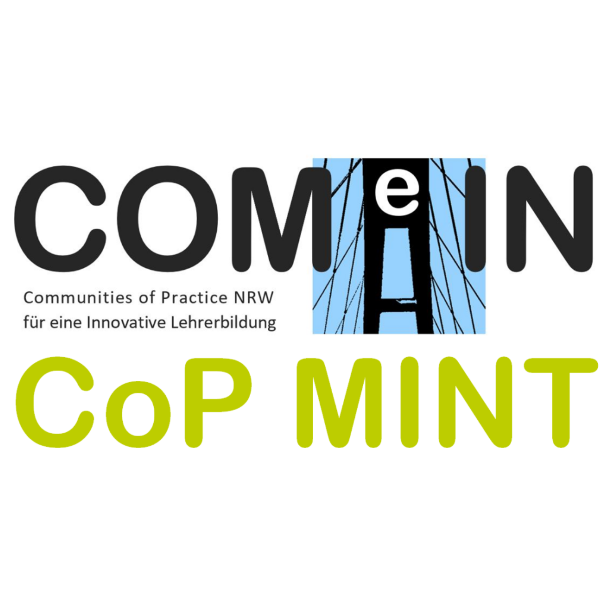 Das Bild zeigt den Schriftzug "ComeIn. Communities of Practice NRW für eine innovative Lehrerbildung. CoP MINT"